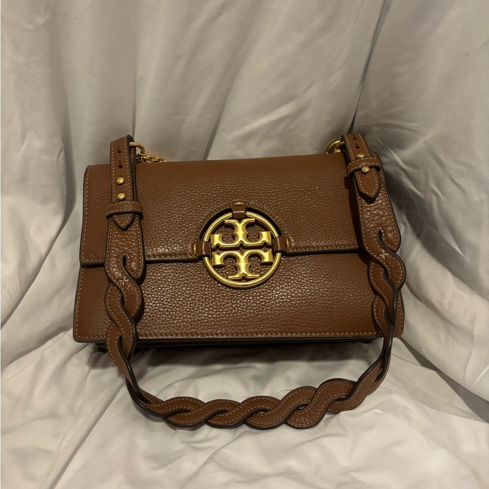 Tory Burch Brown Leather Handbag with Gold Accents